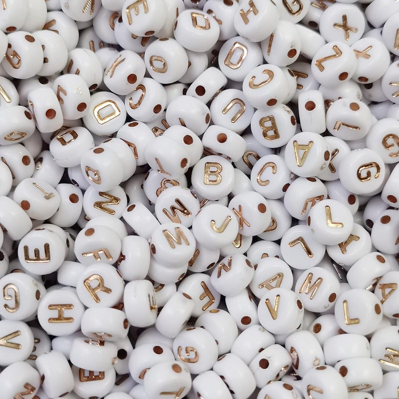 Looconi Amaney 1000pcs 7×4mm White Round Acrylic with Rose Gold Alphabet Letter Beads for Jewelry Making - Image 1